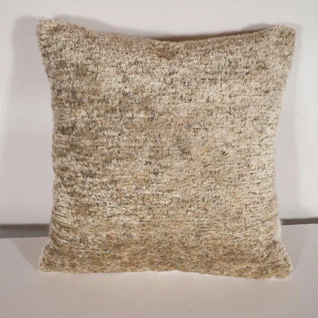 Contemporary Custom Designed Chevron Pillow in Champagne and White Mongolian Lambswool For Sale - Image 3 of 10