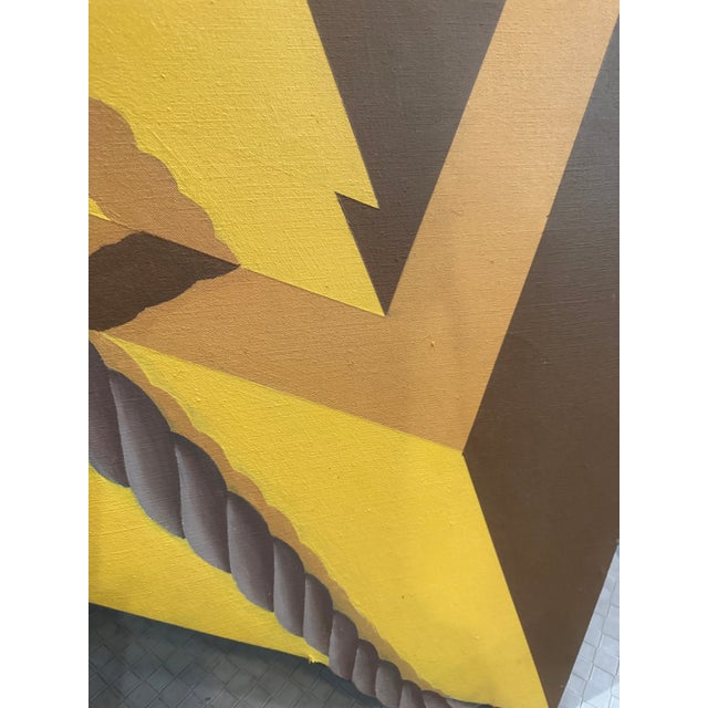 1970s Large Trompe l'Oeil Shaped Canvas Painting — Rope-Bound Package in Yellow & Ochre, Manner of Yrjö Edelmann For Sale In Atlanta - Image 6 of 8