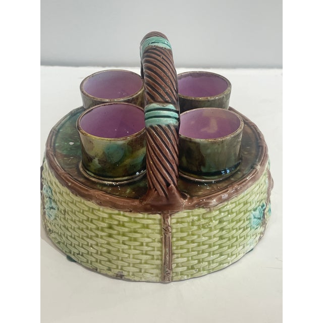 Antique English Majolica Egg Cup Caddy Cruet Set c.1875-1890 For Sale - Image 4 of 12
