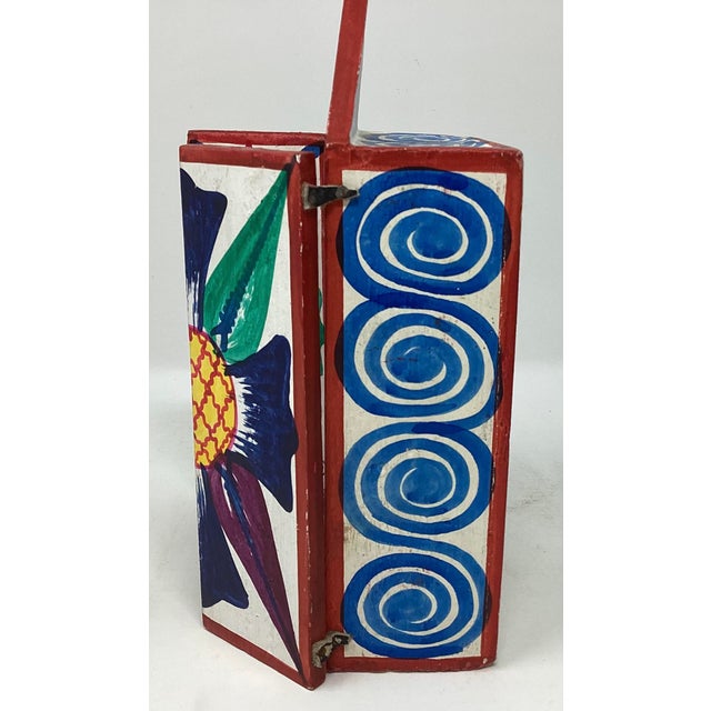 Vintage Peruvian Retablo Features a Vibrant Nativity Scene Housed in Small Wooden Box. For Sale - Image 4 of 6