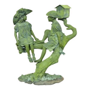 Late 20th Century Jim Davidson Large Bronze Verdigris Mailbox Garden Statue Boy and Girl on Tree
