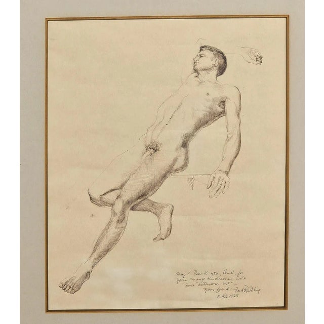 A drawing of a reclining man, U.S.A., signed and dated Ford Ruthling, 1968.