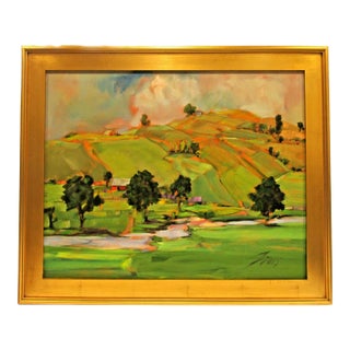 Original David Gross Signed and Framed Landscape Painting Titled "Green Country" For Sale