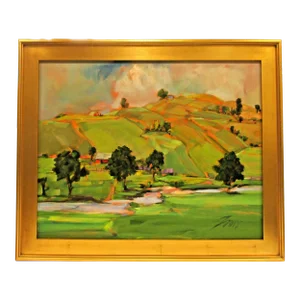Original David Gross Signed and Framed Landscape Painting Titled "Green Country"
