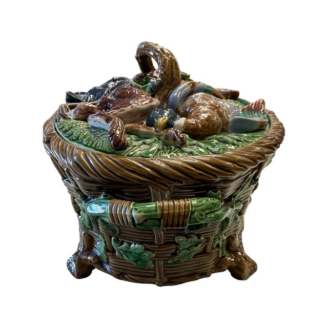 Majolica Late 19th Century Minton Majolica Covered Game Dish With Rabbit and Mallard on Lid For Sale - Image 4 of 7