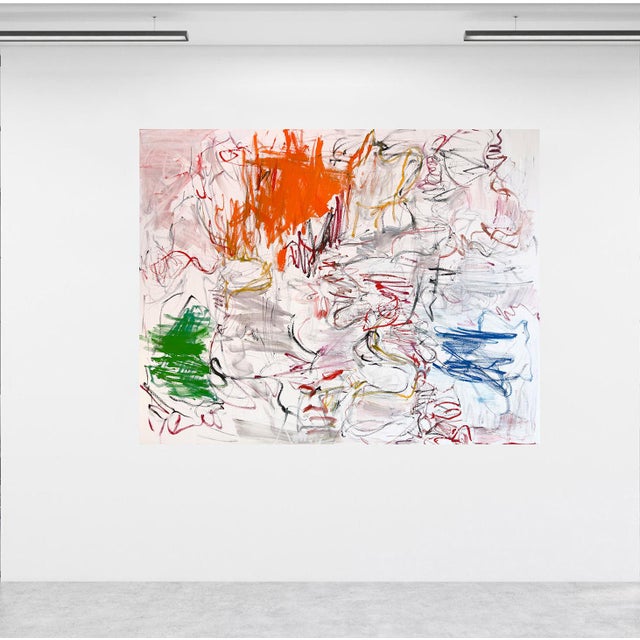"Family Outing" is a contemporary abstract painting built through layered marks, fragments of line, and shifting areas of...