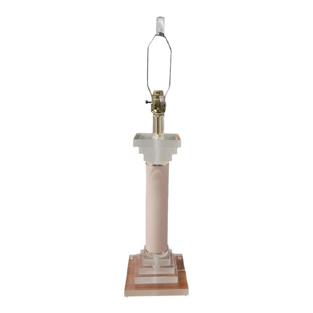 Vintage Bauer Pale Pink Lucite Stacked Mid Century Modern Table Lamp For Sale