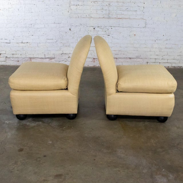 Late 20th Century Modern Round Back Slipper Chairs by Hickory Kay Lyn Tan Upholstery a Pair For Sale - Image 10 of 18