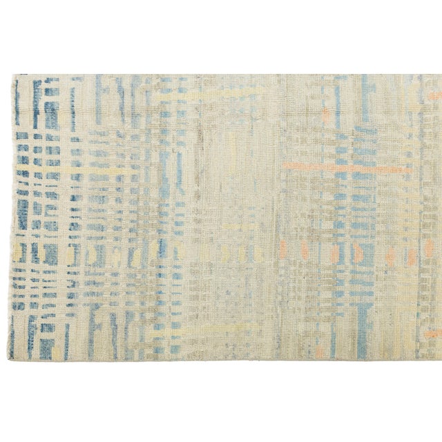 Cream Modern Abstract Geometric Hand-Knot Wool Area Rug in Pastel Pastel Neutral Tones For Sale - Image 8 of 12