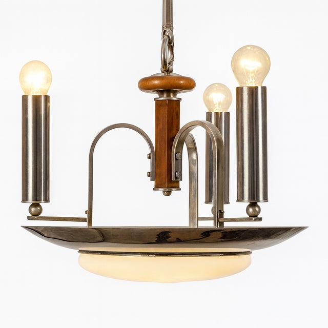Metal Four-Lamp Chandelier, 1940s For Sale - Image 6 of 6