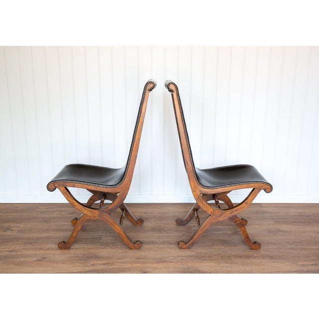 Spanish Dining Chairs in Oak and Leather by Pierre Lottier Valmazan, 1960s, Set of 2 For Sale - Image 4 of 18