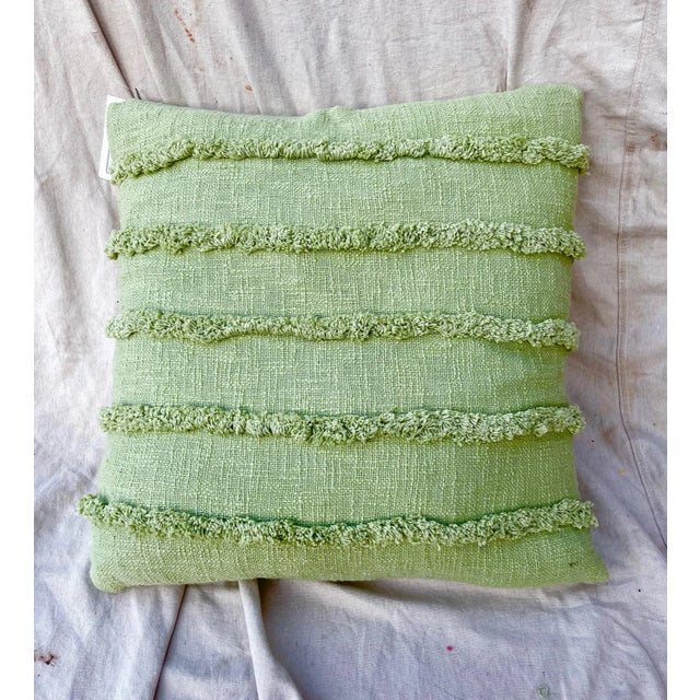 Contemporary Green Fringe West Elm-Style Decor Pillow For Sale - Image 3 of 8