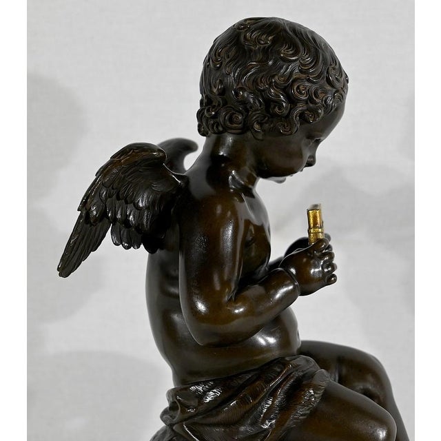 Angel with Flute, Late 19th Century, Bronze & Marble For Sale - Image 11 of 18