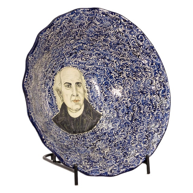 Late 20th Century Oversized Don Miguel Costilla Father Junipero Portrait Bowl With Stand For Sale - Image 5 of 7