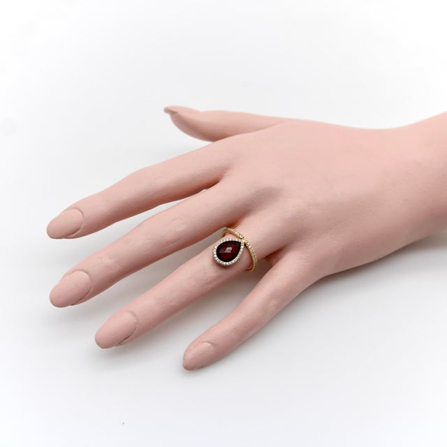 1990s Nina Runsdorf 18k Gold Diamond and Garnet Flip Ring, Size 9 For Sale - Image 10 of 11