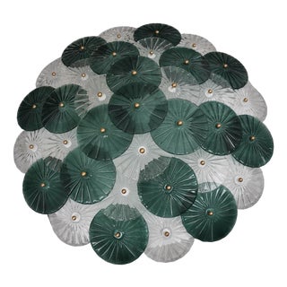 Art Deco Murano Glass Transparent and Green Chandelier, 2000 For Sale