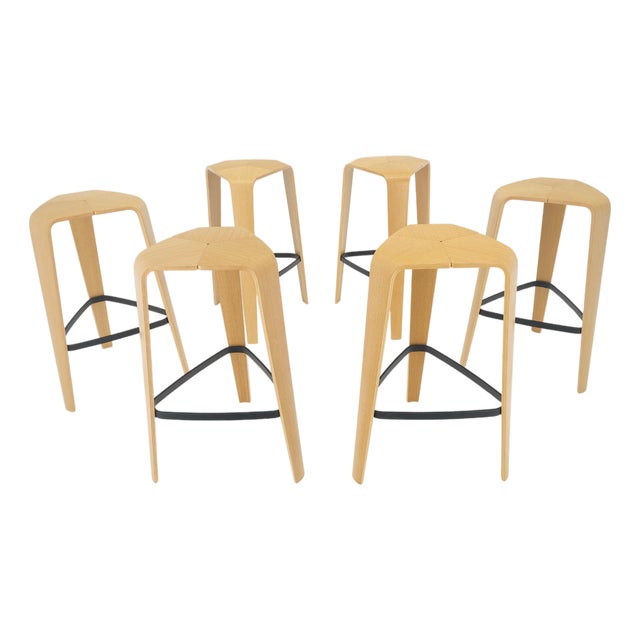 Set of 6 Molded Bent Plywood Bar Stools by Davis MINT! For Sale