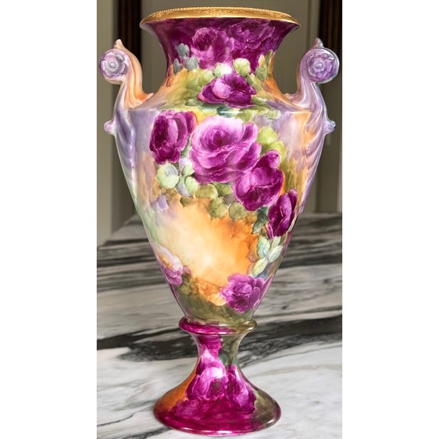 Edwardian Era Limoge, France Jean Pouyat Large Scale Hand Painted Vase For Sale - Image 17 of 17