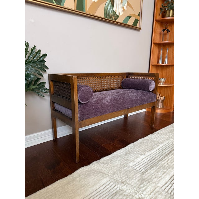 1950s Vintage Mid-Century Modern Cane Back Bench For Sale - Image 4 of 12
