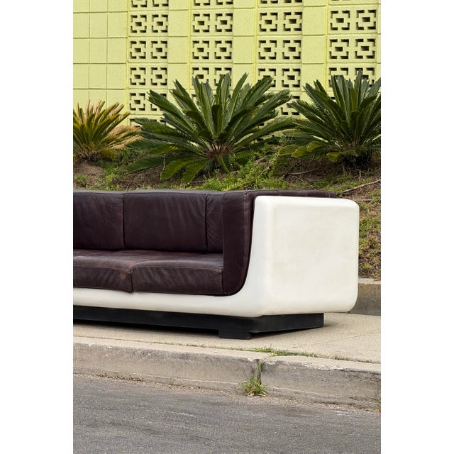 Space Age White Sofa With Aubergine Leather, Circa 1970 For Sale In Los Angeles - Image 6 of 12