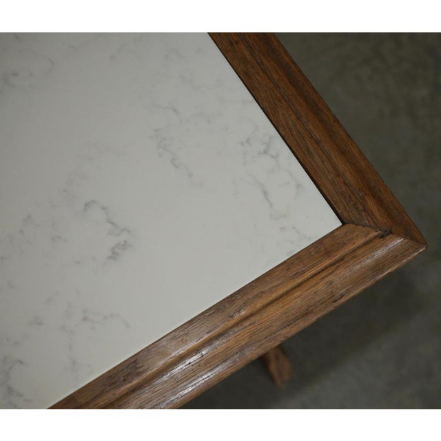 Antique Victorian Oak X Frame Dining Table with Marble Top, 1870s For Sale - Image 10 of 18