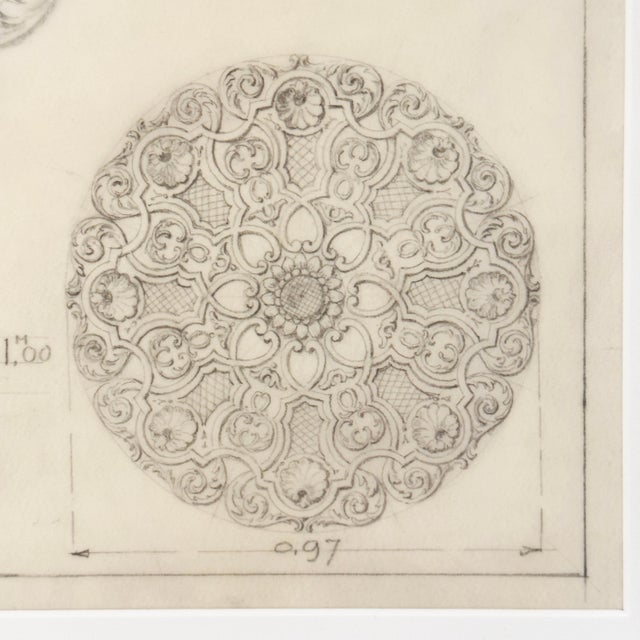Maison Jansen Mid-20 Century Original Maison Jansen Architectural Detail Pencil Drawing For Sale - Image 4 of 5