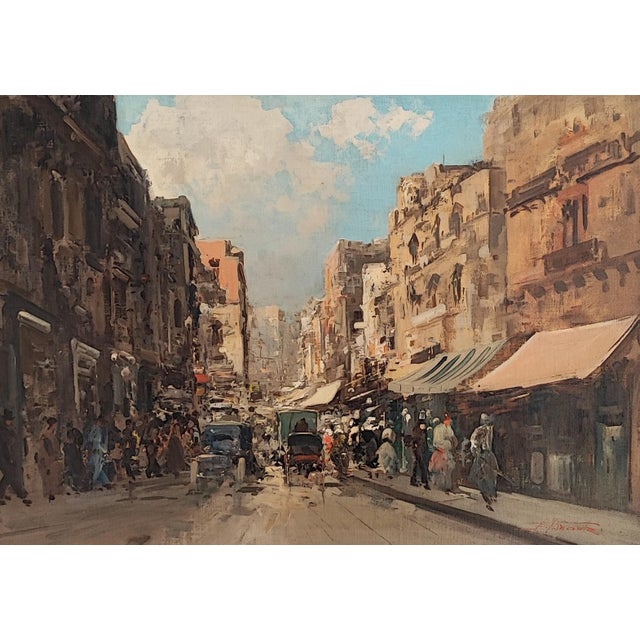 Ezelino Briante, Busy Shopping Street, Oil on Cardboard, 1960s, Framed For Sale - Image 10 of 10