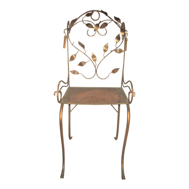 1930s Vintage Italy Toleware Gold Tassel & Leaf Design Petite Chair For Sale