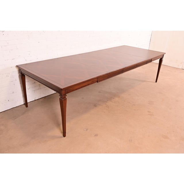 John Widdicomb French Regency Louis XVI Walnut Extension Dining Table With Parquet Top, Newly Refinished For Sale - Image 16 of 16