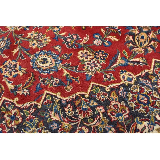 Kashan Rug 9'8'' X 12'9'' Red Wool Vintage Traditional Hand-Knotted Carpet For Sale - Image 4 of 12