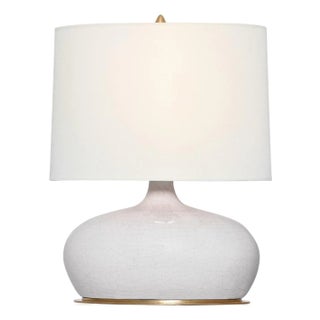 Thomas O'Brien by Visual Comfort Signature Olinda 17" Low Table Lamp in Crackled Ivory with Linen Shade For Sale