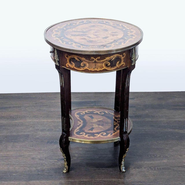 Wood Antique Marquetry Inlay Side Table With Drawer For Sale - Image 7 of 11
