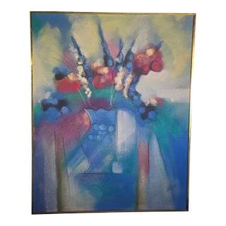 Vintage Mid-Century Modern Lee Reynolds Large Abstract Floral Painting For Sale