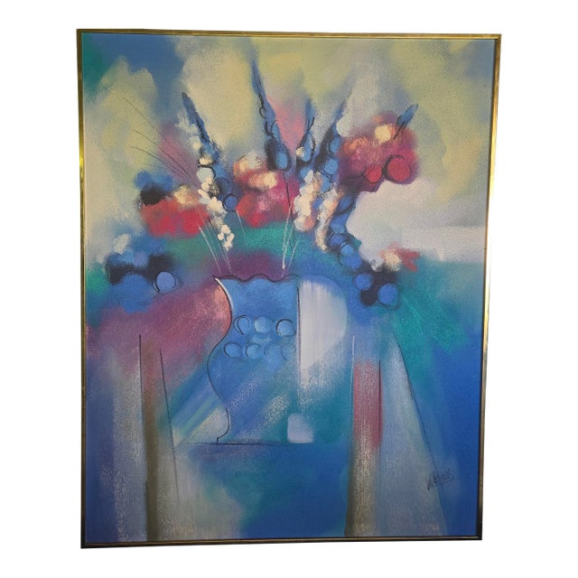 Vintage Mid-Century Modern Lee Reynolds Large Abstract Floral Painting For Sale