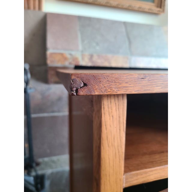 Stickley Style Oak Mission Nightstands (Pair) With Inlaid Gillot & Cie Tile For Sale - Image 11 of 13