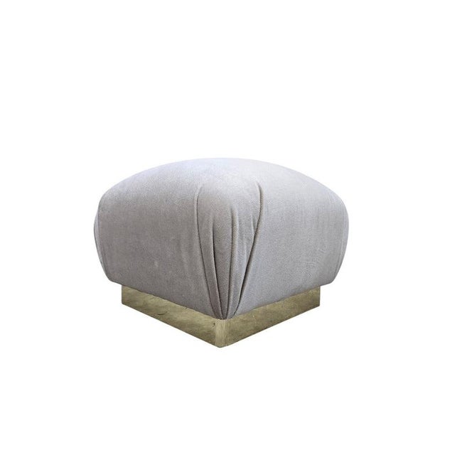 MCM Attributed to Karl Springer Brass Base Pouf Ottoman Newly Reupholstered For Sale In Chicago - Image 6 of 10