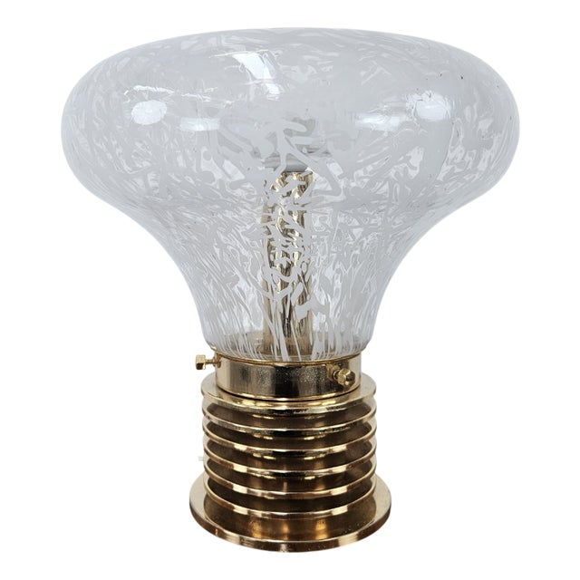 Vintage Table Lamp in Worked Glass and Golden Metal, 1970s For Sale