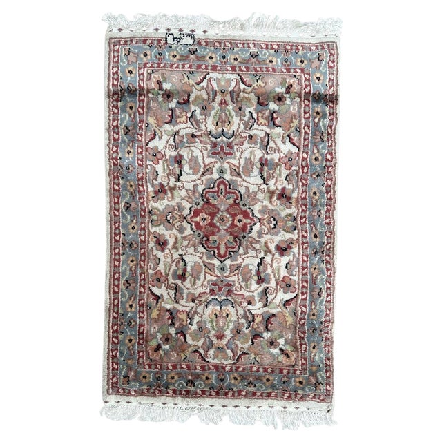 Small Vintage Silk and Wool Pakistani Rug from Bobyrugs, 1980s For Sale