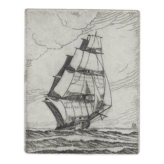 1925 Stanley Harrod Blockwall Frigate Etching For Sale