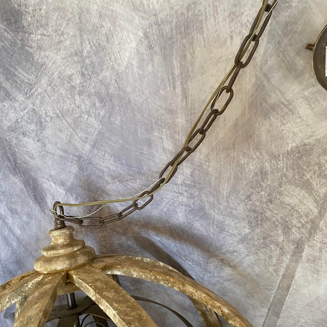 Large Wood and Metal Orb Chandelier For Sale - Image 13 of 13