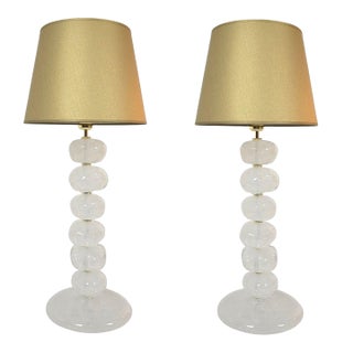 1990s Pair of Pebble Murano Glass Table Lamps, Mid Century For Sale