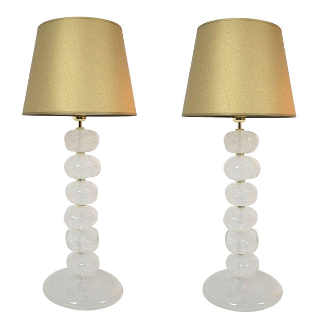1990s Pair of Pebble Murano Glass Table Lamps, Mid Century For Sale
