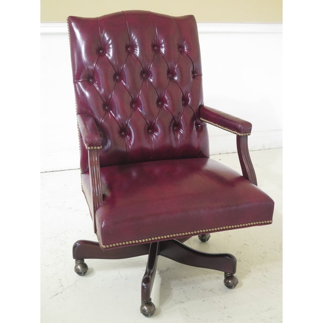 Hancock & Moore Tufted Burgundy Leather Office Desk Chair Chairish