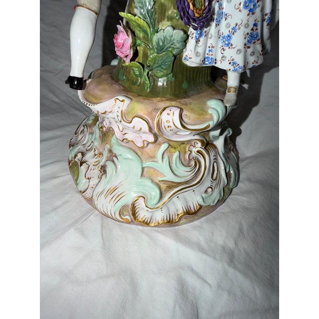 Monumental Pair of Meissen Rococo Figural Compotes With Applied Floral Garlands, Circa 1900 For Sale - Image 6 of 15