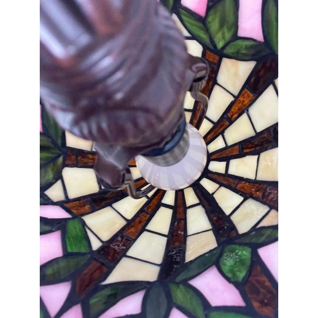 Late 20th Century Tiffany Style Table Lamp with Stained Glass Shade and Decorative Base, 1980s For Sale - Image 5 of 6