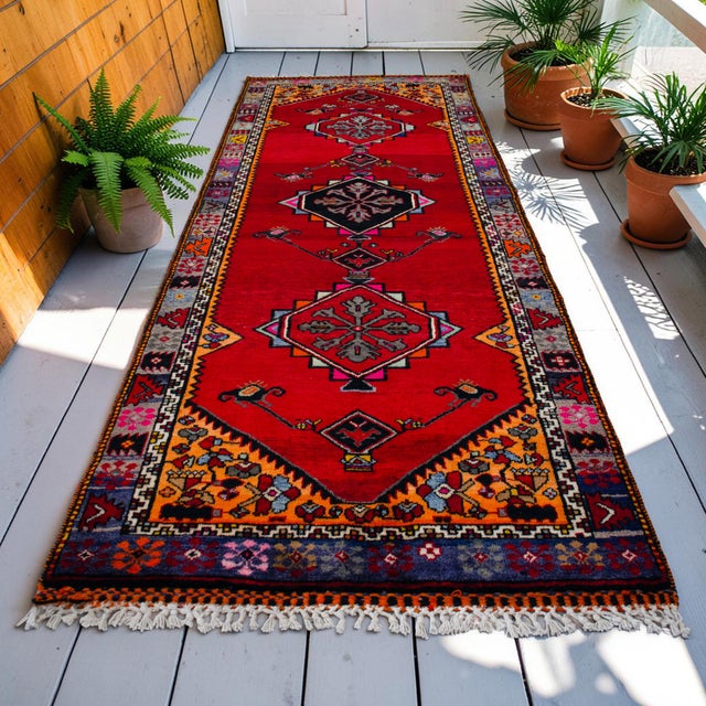 1950s Hand Knotted Turkish Rug for Hallway, Runner Rug, Bed Side Accent, Kitchen Rug - 3′8″ X 10′5″ For Sale - Image 4 of 17