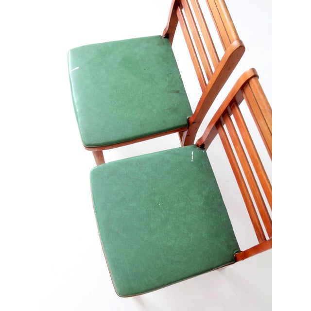 Vintage 1950s Wooden Folding Chairs With Green Upholstered Seats Pair For Sale - Image 4 of 13