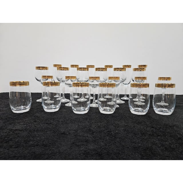 Vintage Gold Crystal Glasses, Set of 24 For Sale - Image 4 of 13