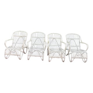Vintage Rattan Armchairs, 1950s, Set of 4 For Sale