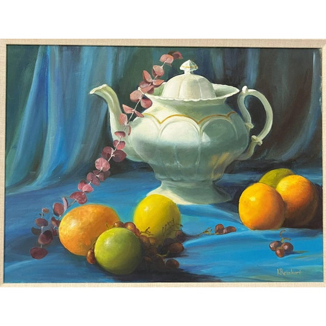 American Signed Original Oil Painting by Karen Reinhart (American, 1938-2023) Titled 'Tea Time' For Sale - Image 3 of 12